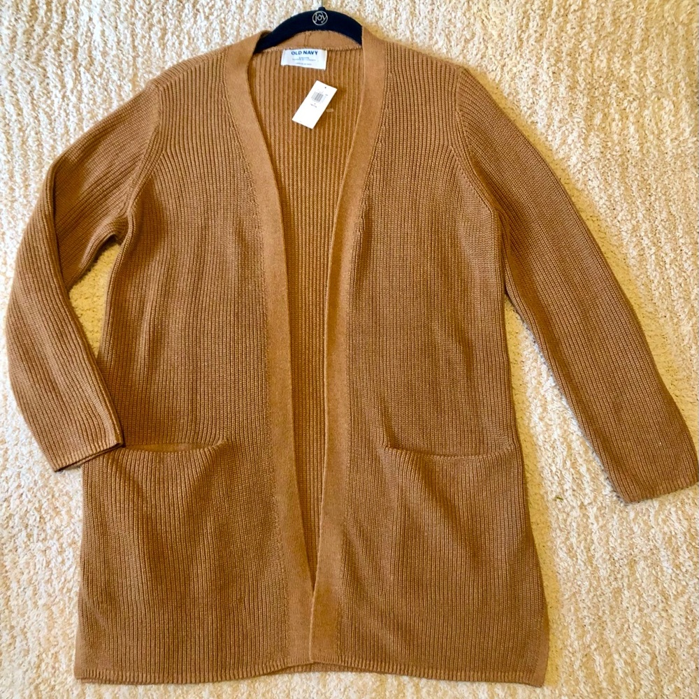 Camel long open cardigan